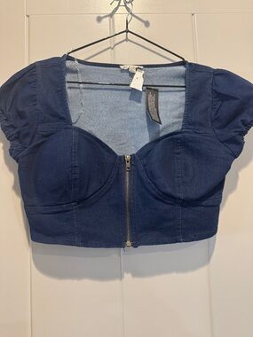Derek Heart Navy Zip-Front Bustier Crop Top